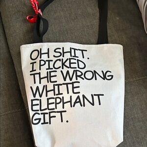 White Gift Tote Bag with Black Text